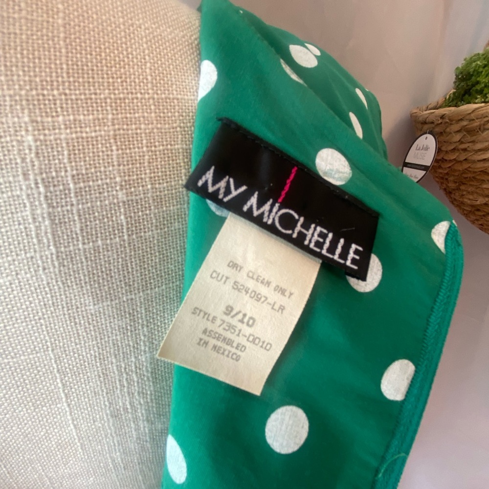 ❌SOLD❌ VTG MY MICHELLE POLKA DOT PIN UP DRESS SMALL 9/10 GREEN WHITE - Picture 5 of 5